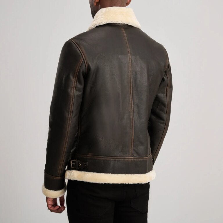 Mens Francis B-3 Brown & Cream Leather Bomber Jacket Tilted Back-8-1733737624400